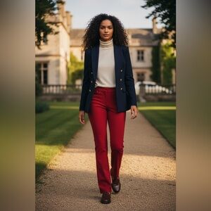 Nina McLemore Red Silk Boot Cut Women's Pants